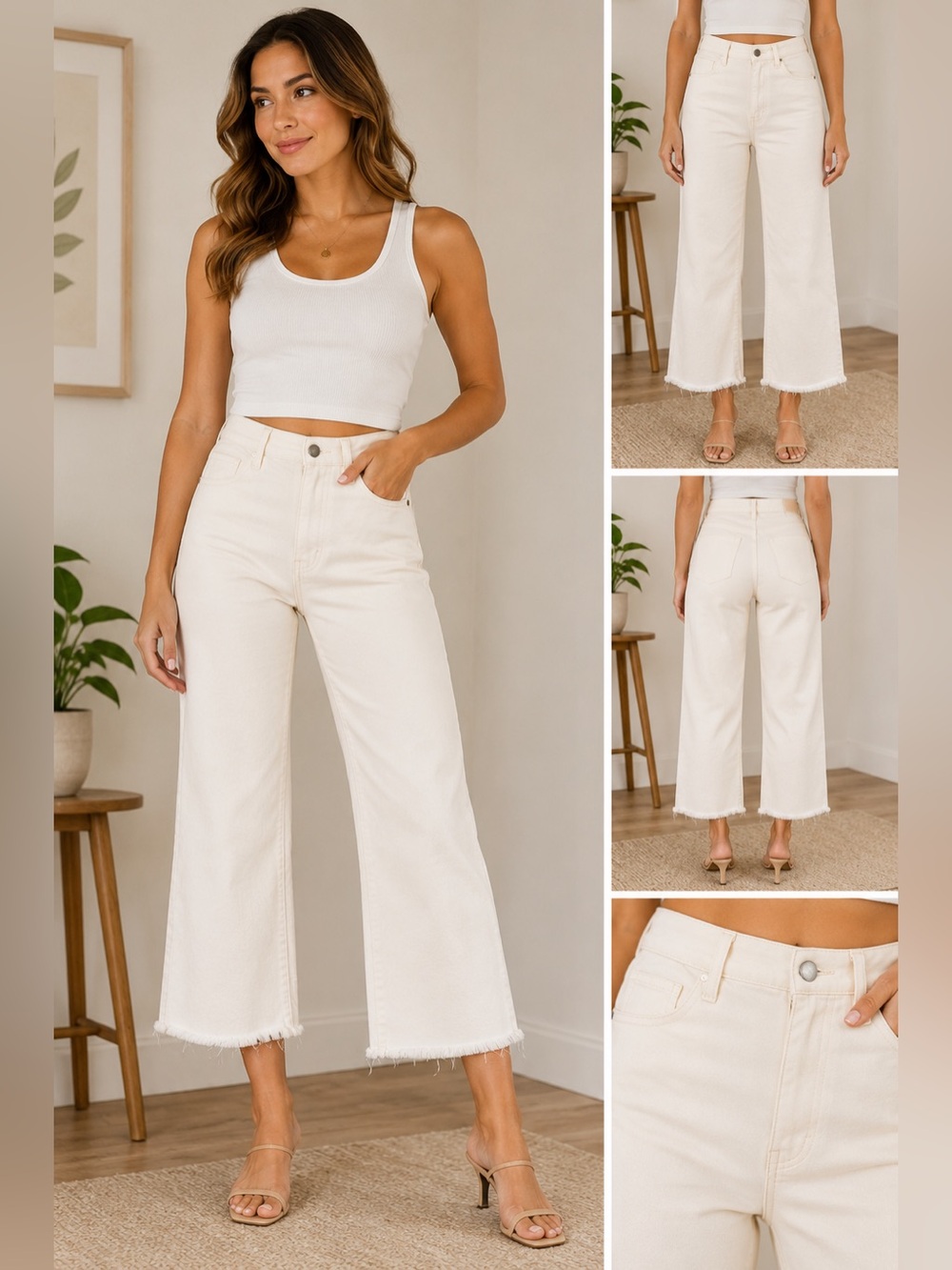 Banana Republic Cream High-Rise Wide Leg Jeans